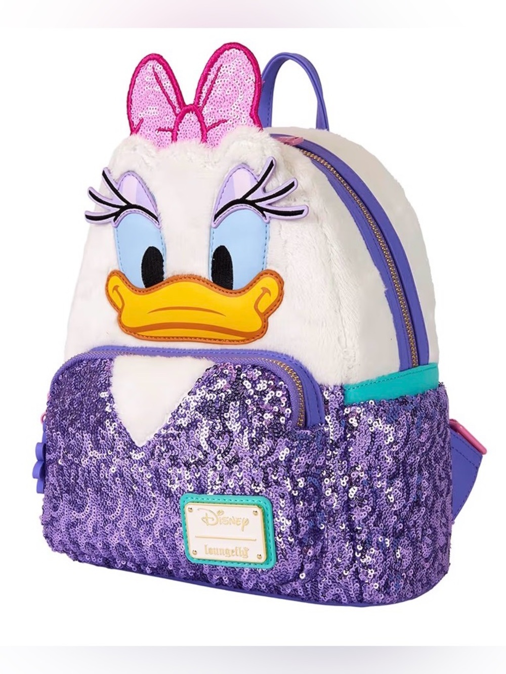 NWT Loungefly Disney Daisy Duck 85th Anniversary Sequin Cosplay Mini Backpack - Picture 3 of 12